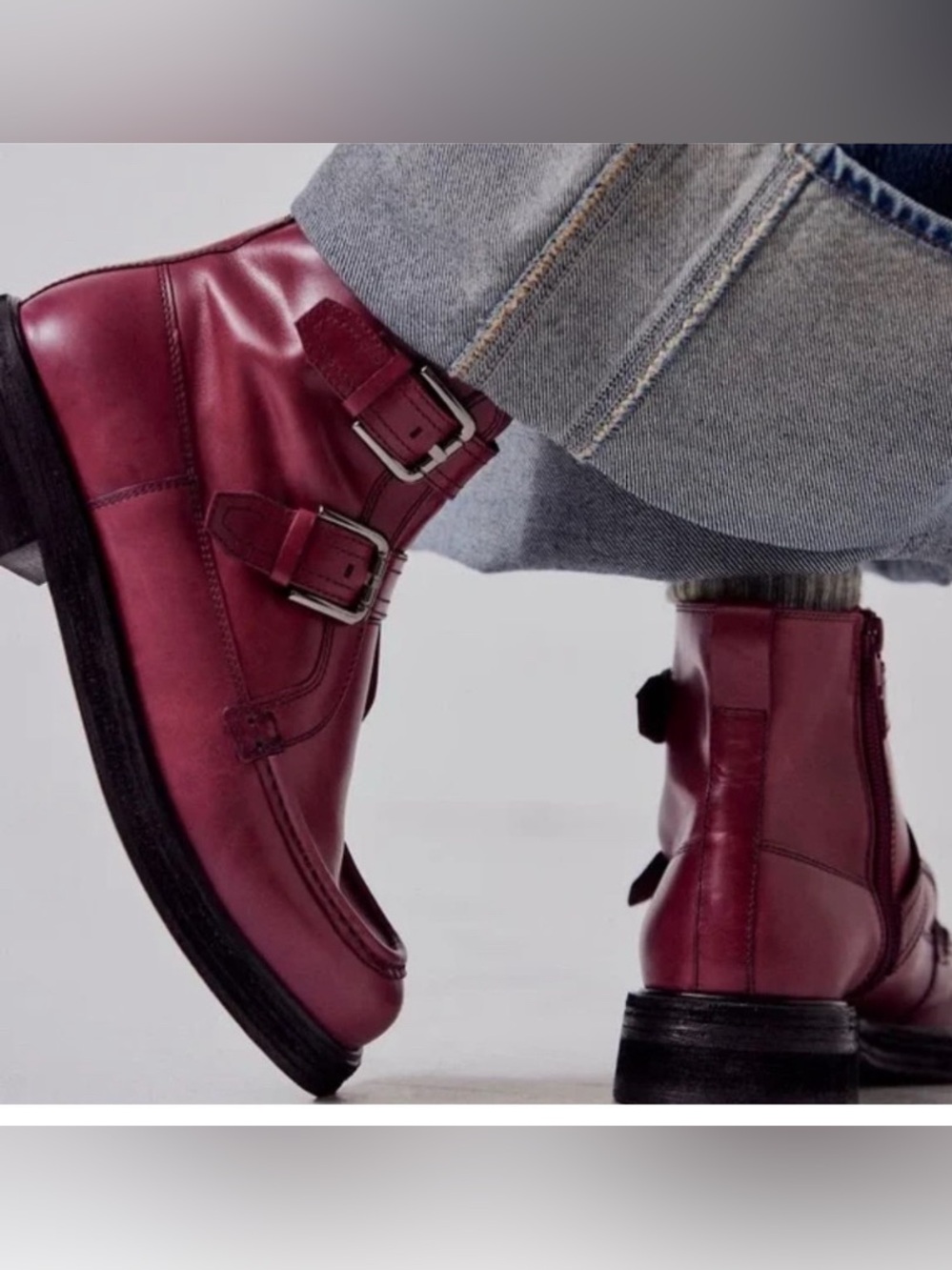 Free People Moto Boots Oxblood Red Leather Buckle Ankle Boots Women’s 8